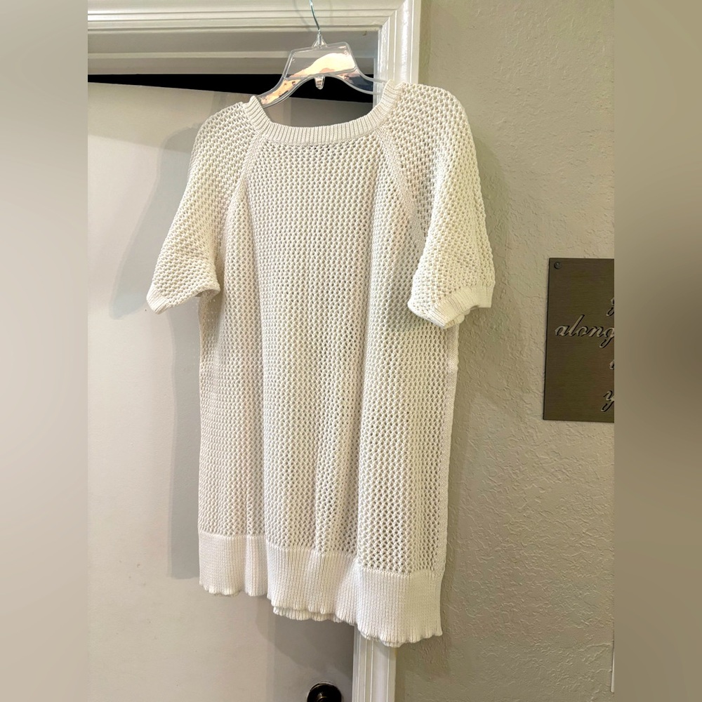 White Cotton Knit Short Sleeve Sweater - Gap XL Perfect for Fall